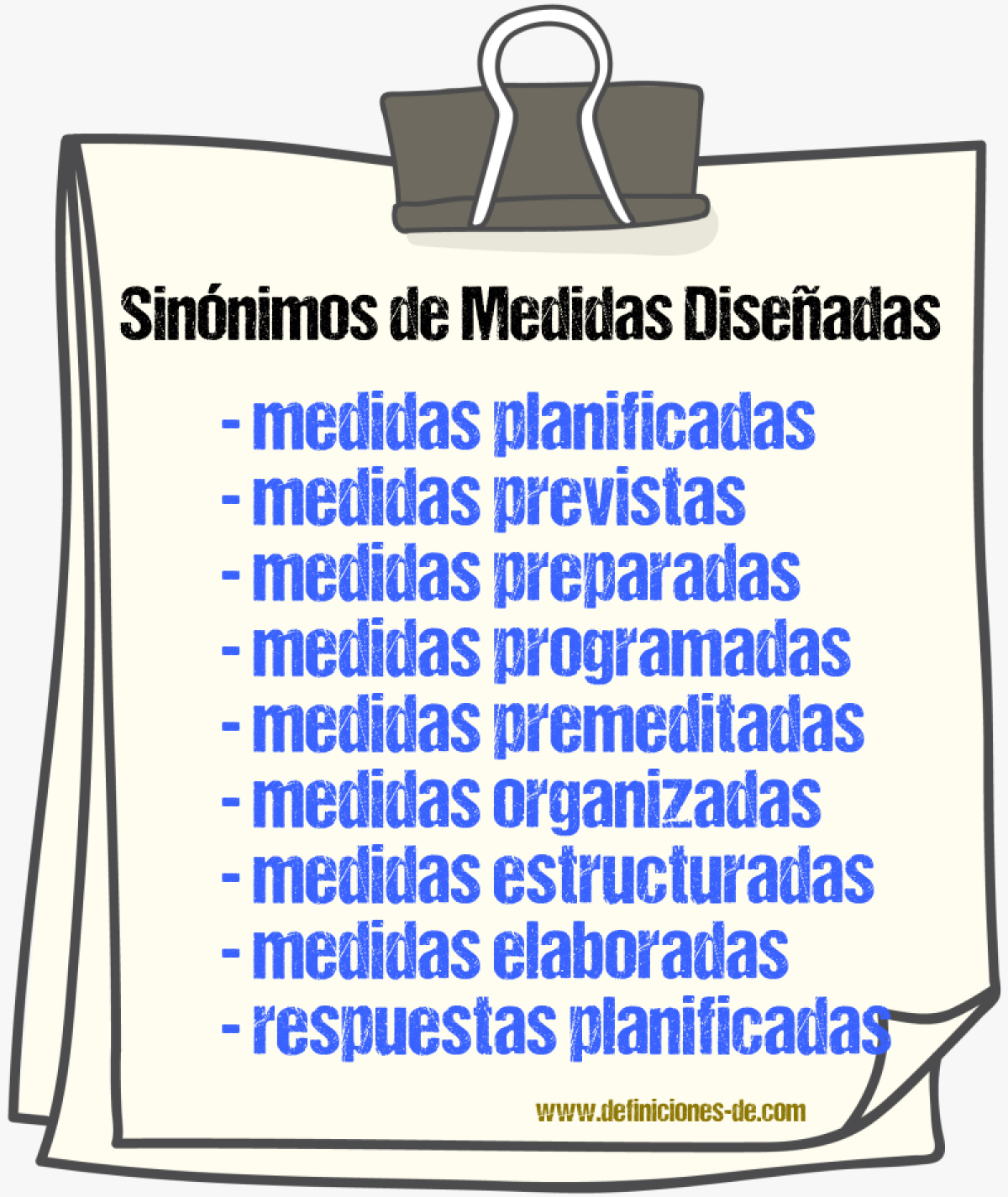 Sinónimos de medidas diseñadas