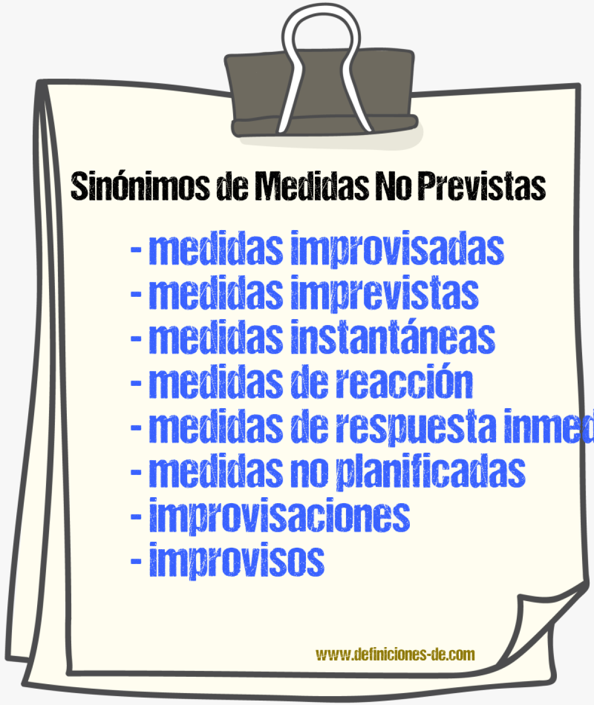 Sinónimos de medidas no previstas