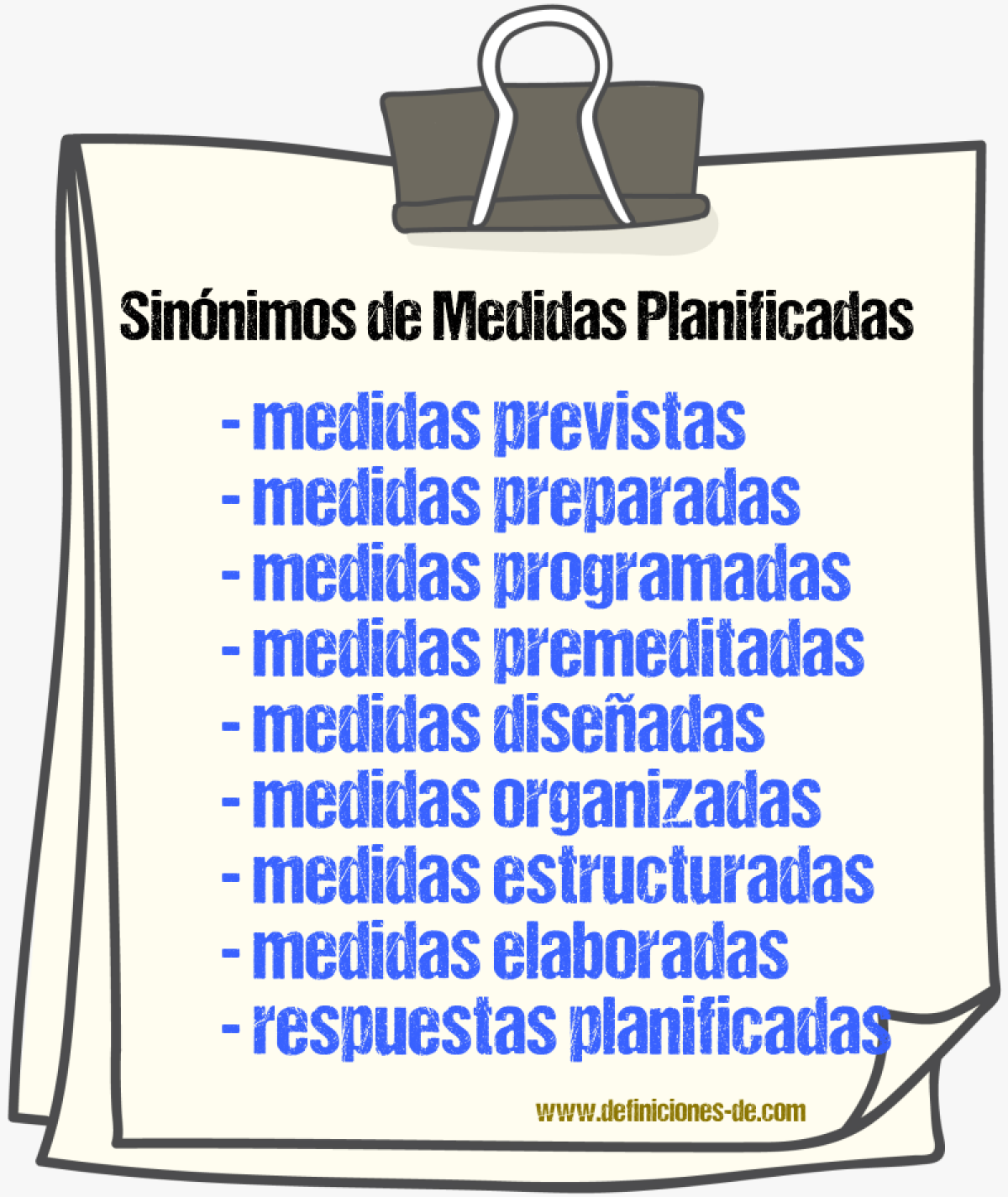 Sinónimos de medidas planificadas