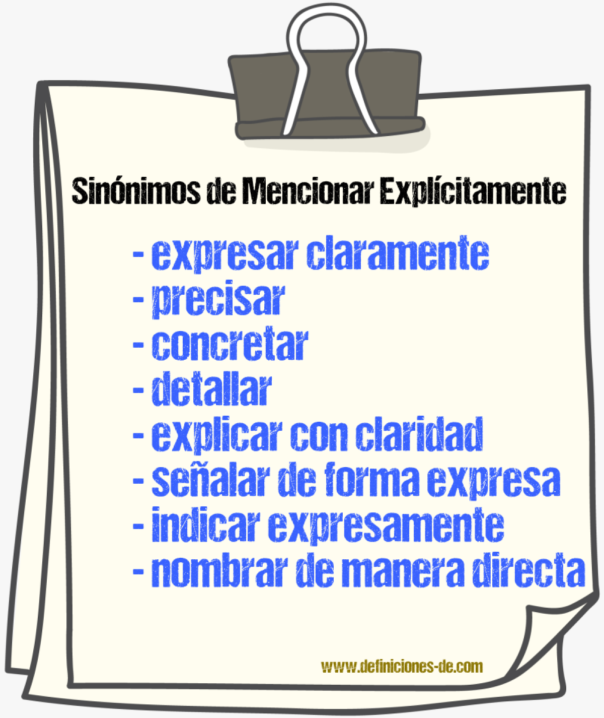 Sinónimos de mencionar explícitamente