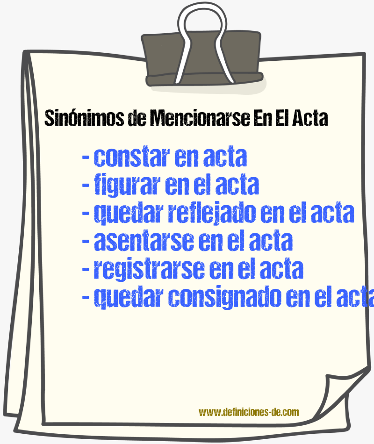 Sinónimos de mencionarse en el acta