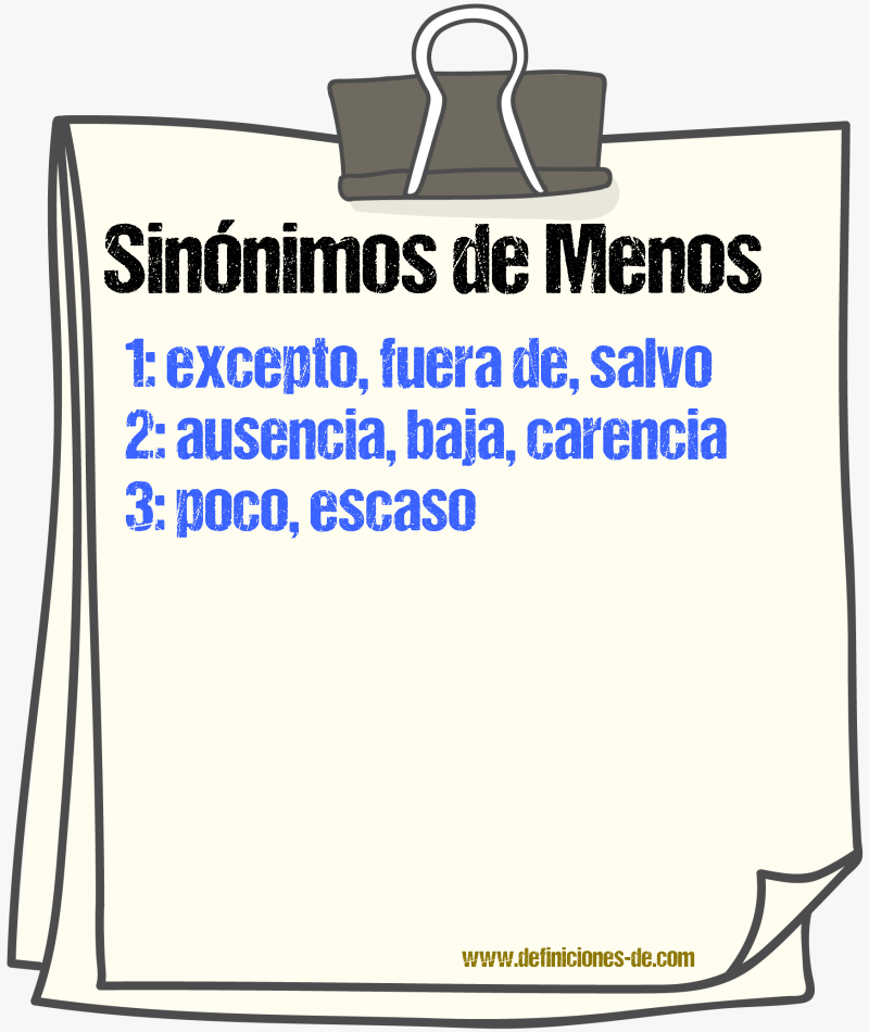 Sinnimos de menos