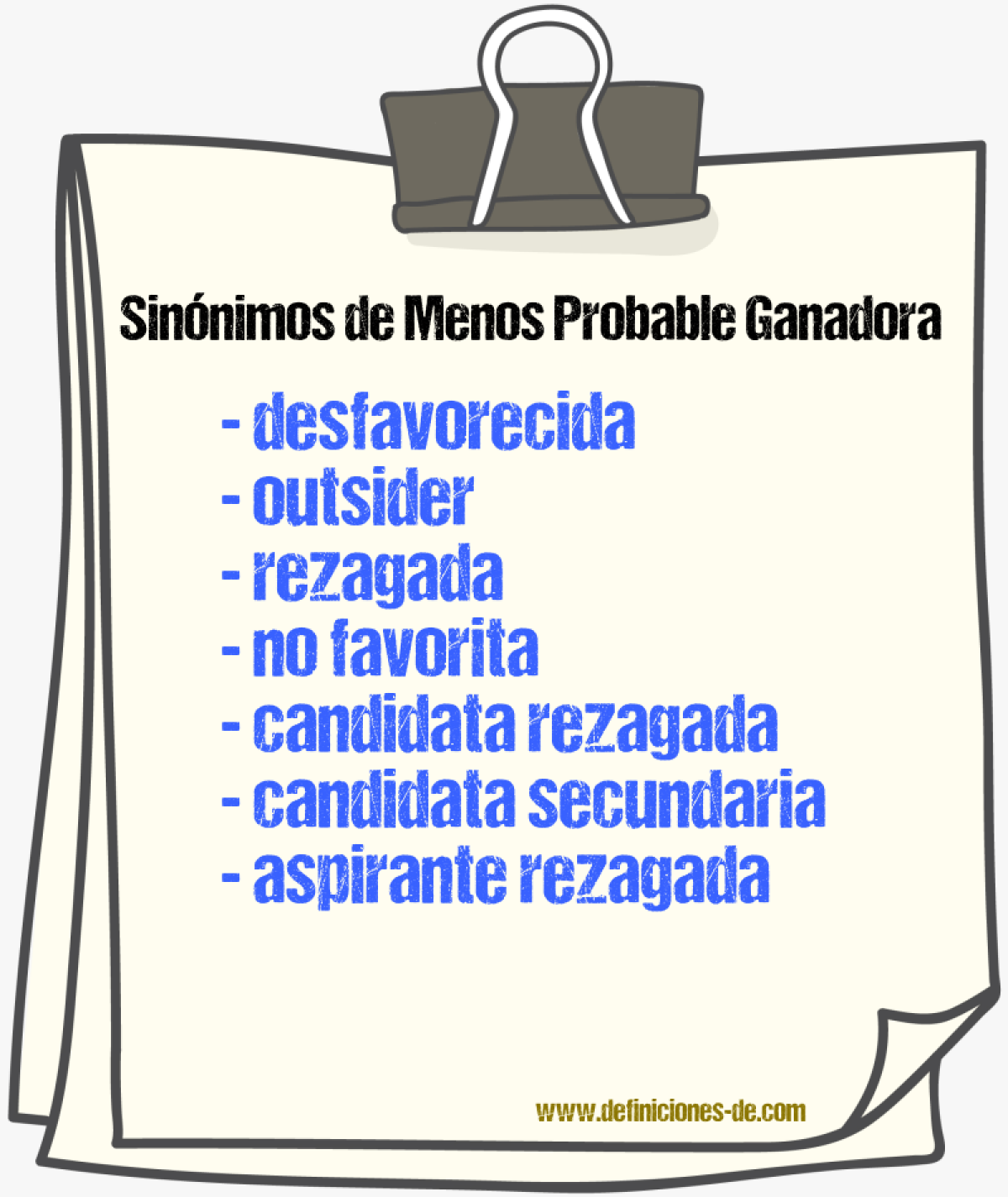 Sinónimos de menos probable ganadora