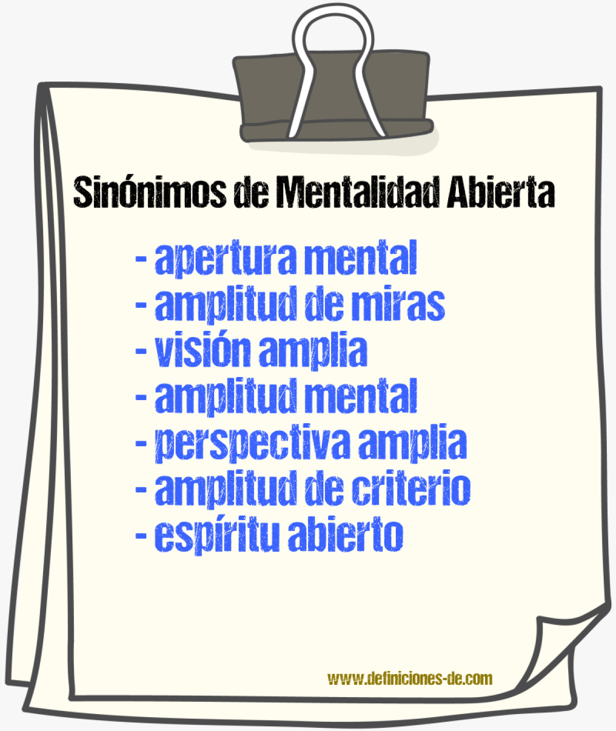 Sinónimos de mentalidad abierta
