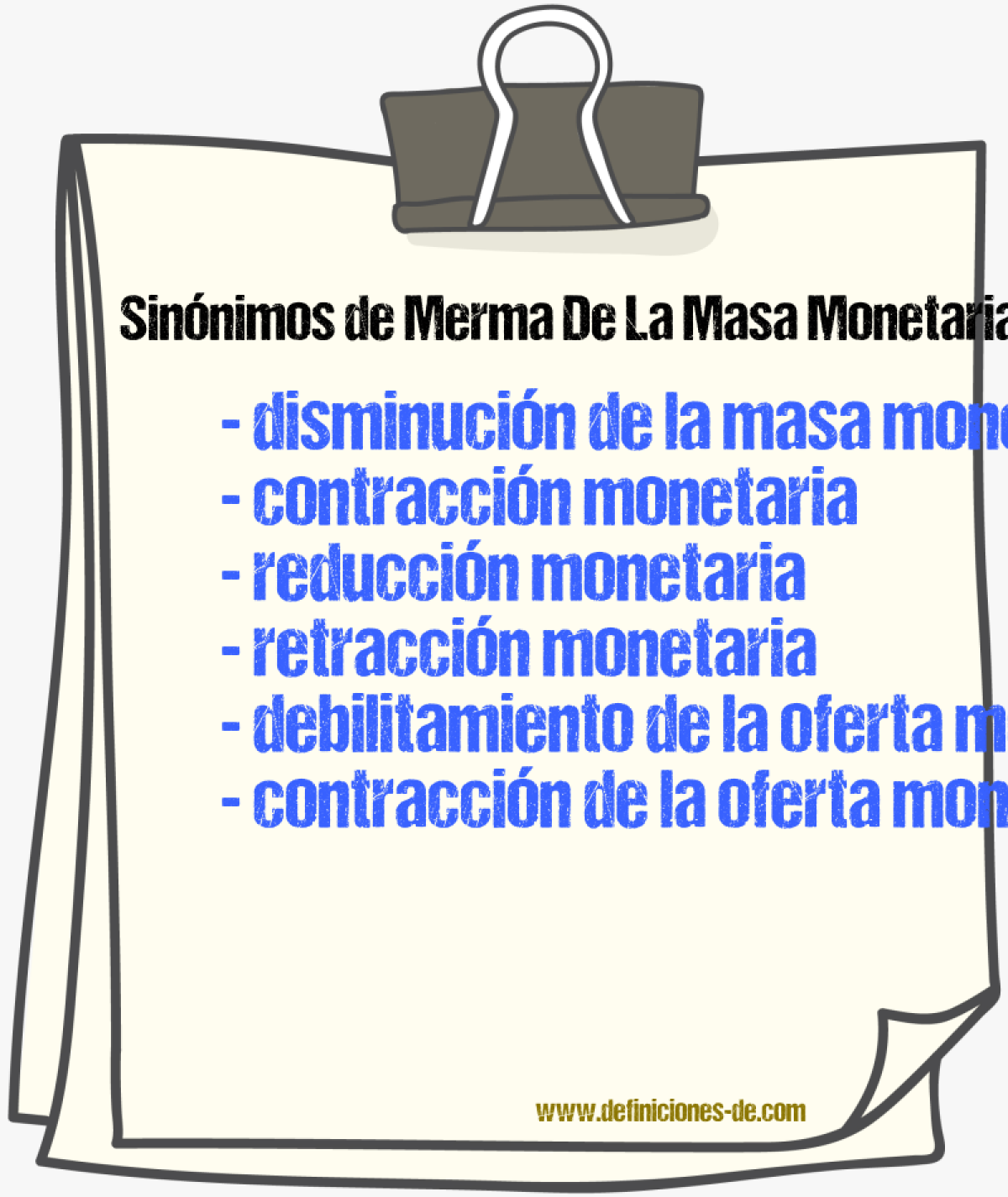 Sinónimos de merma de la masa monetaria