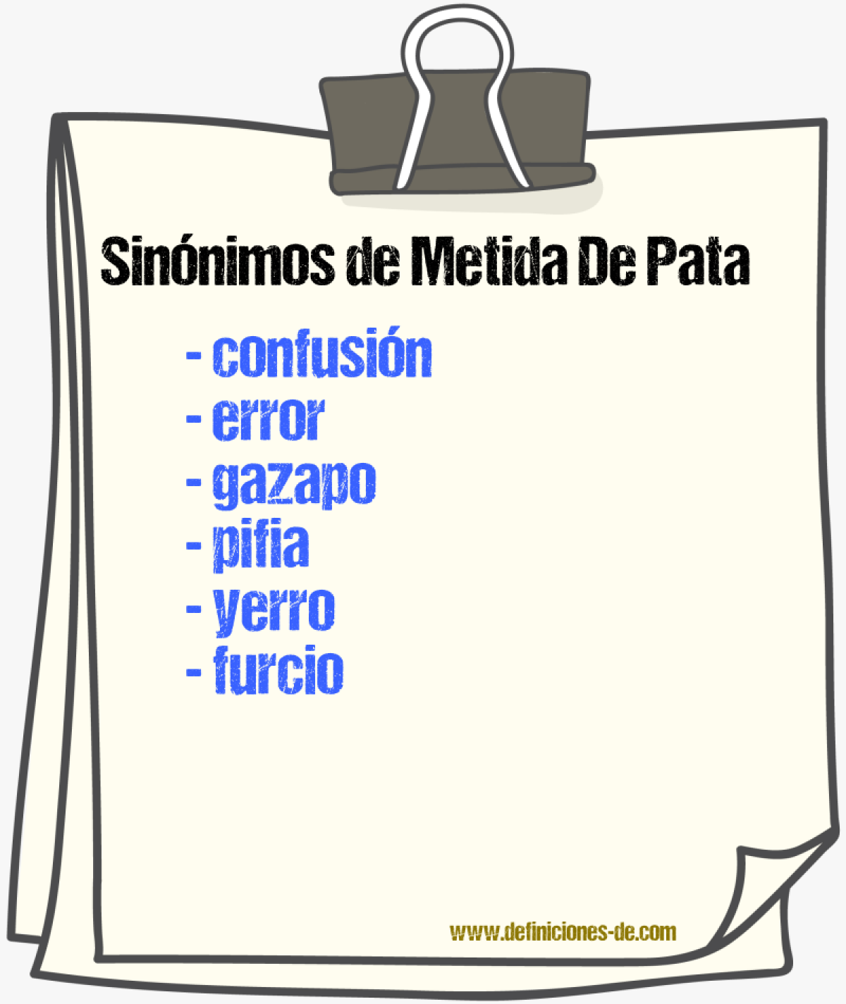 Sinnimos de metida de pata