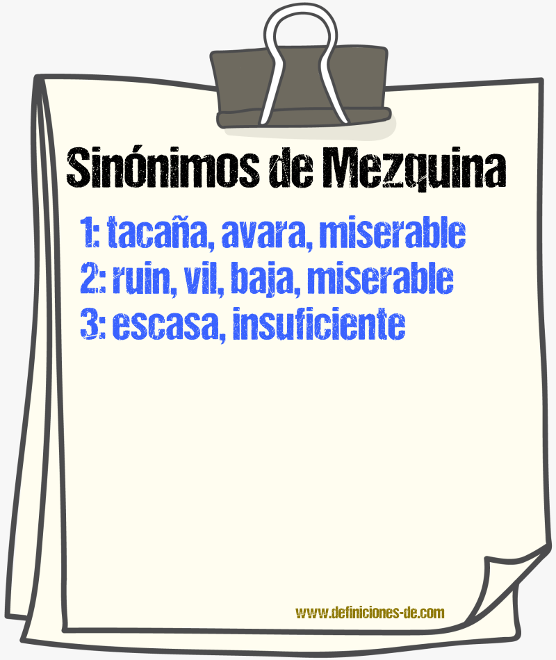 Sinónimos de mezquina