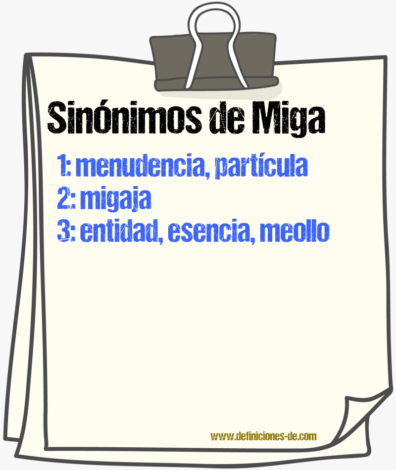 Sinnimos de miga