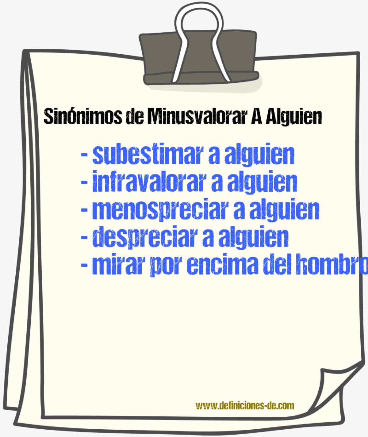 Sinónimos de minusvalorar a alguien