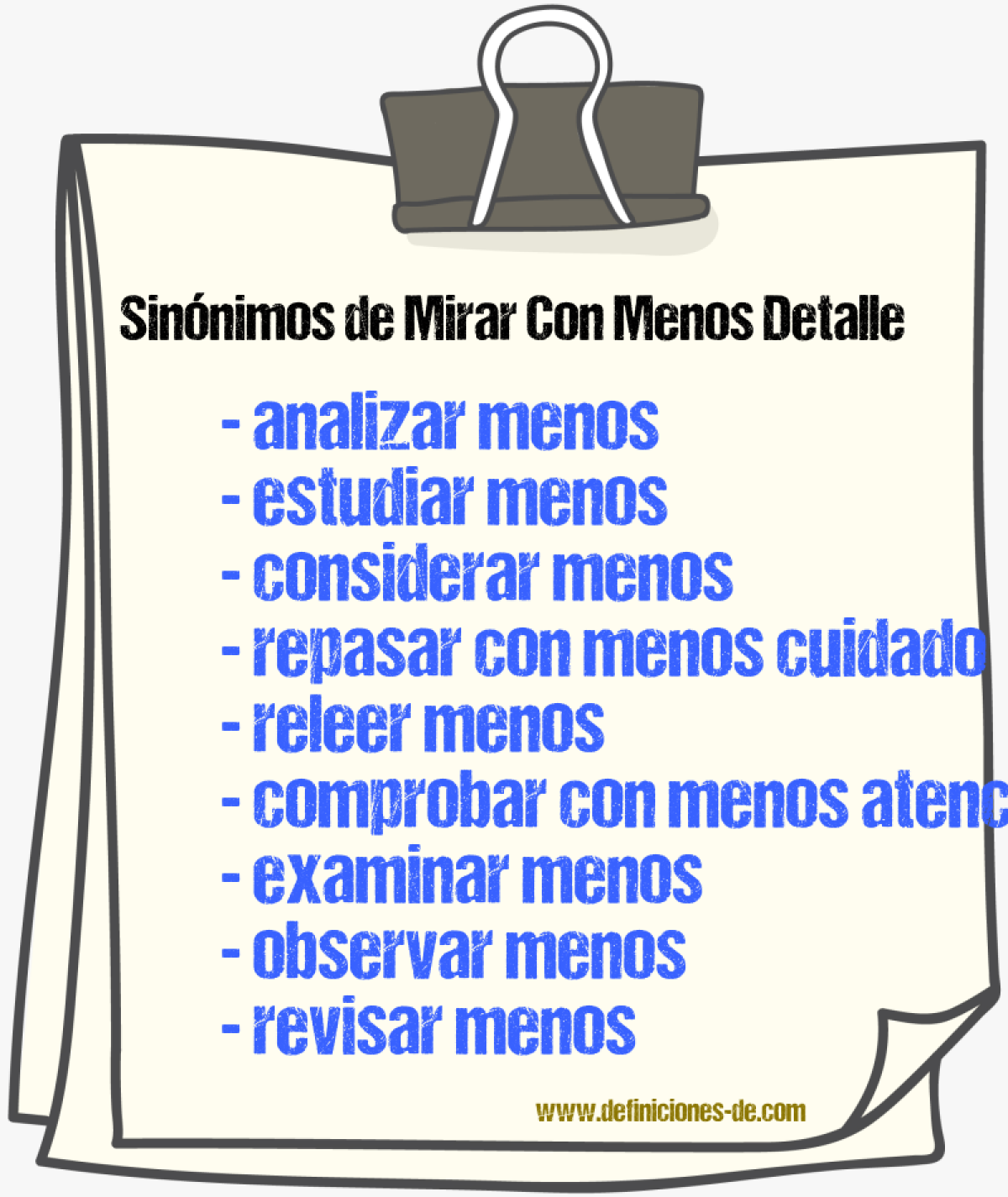 Sinónimos de mirar con menos detalle