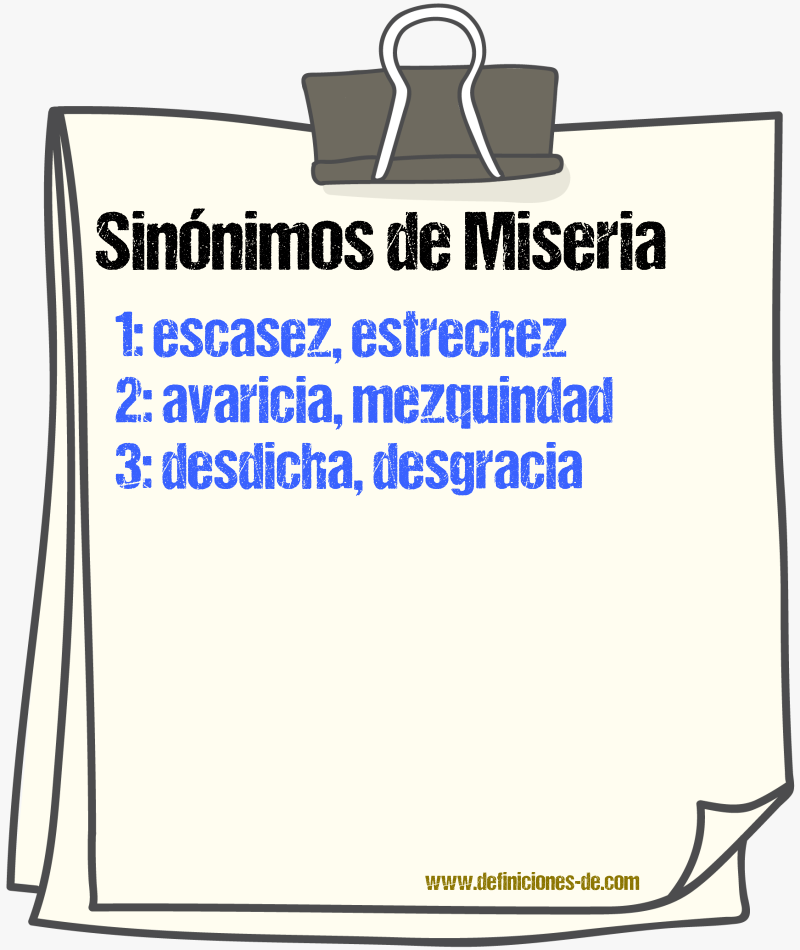 Sinnimos de miseria