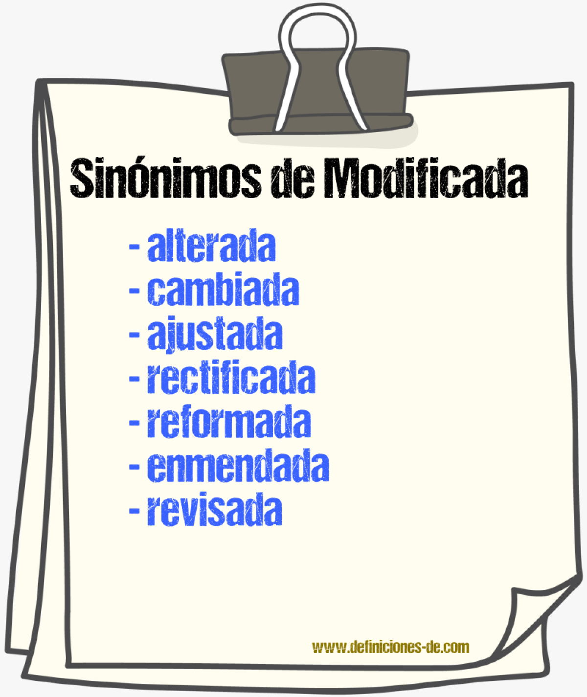 Sinónimos de modificada