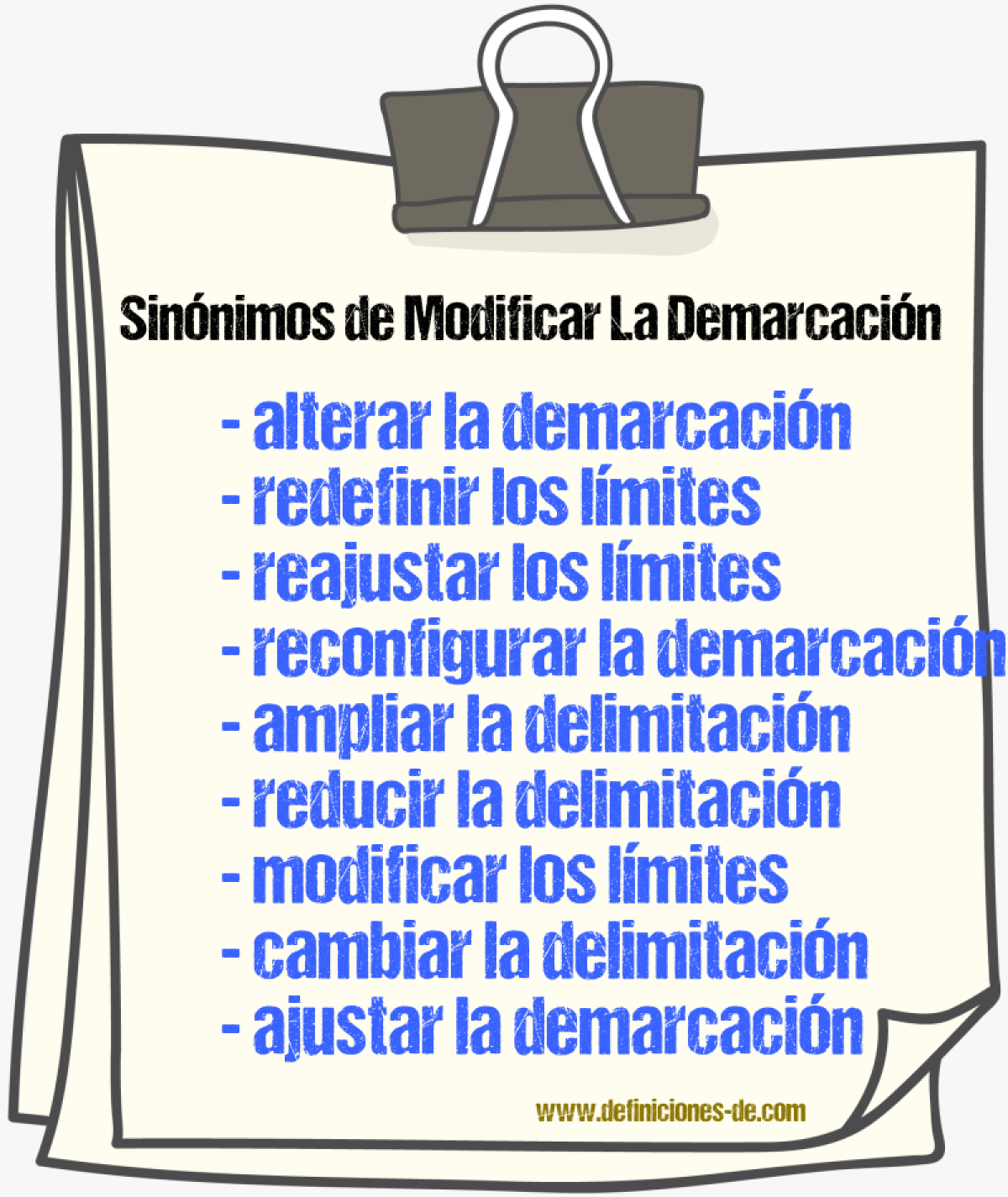 Sinónimos de modificar la demarcación