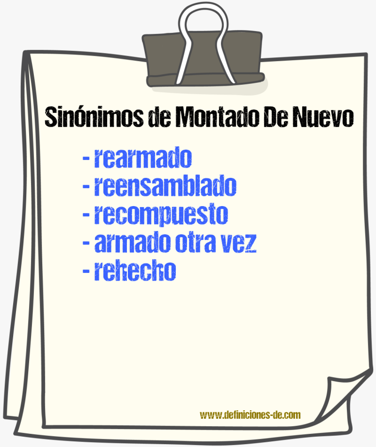 Sinónimos de montado de nuevo