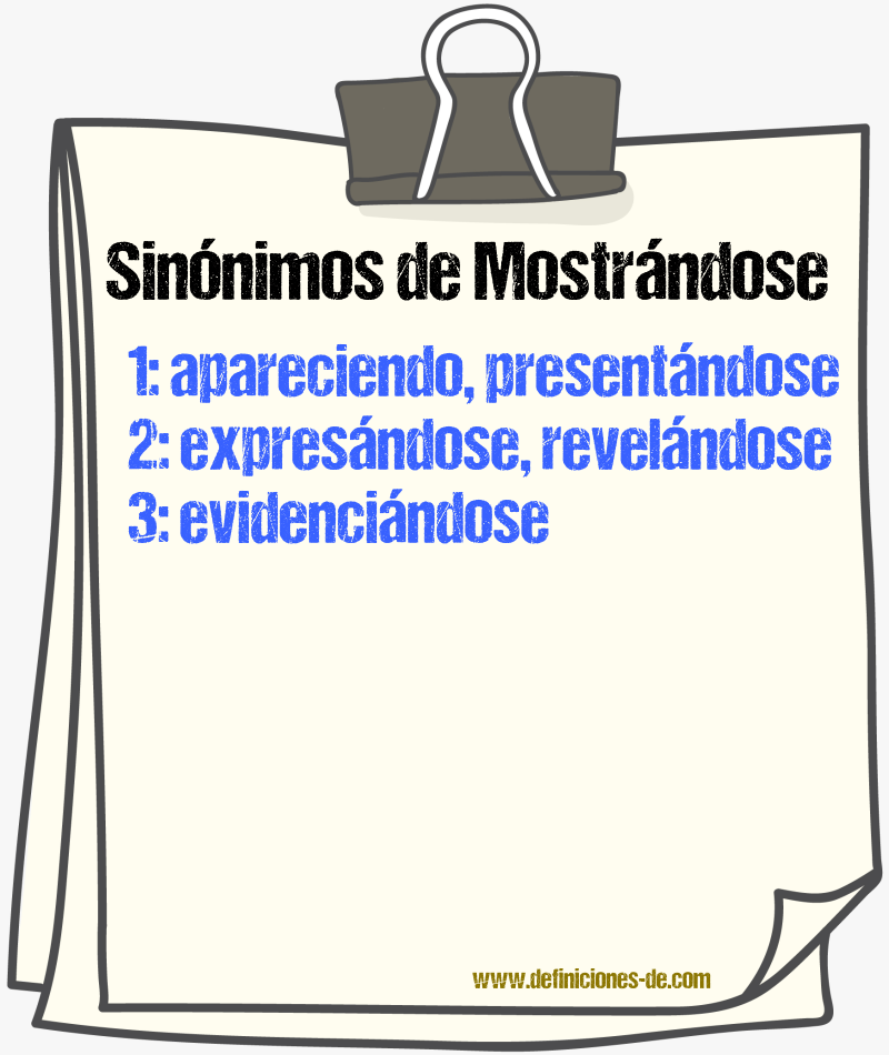 Sinónimos de mostrándose