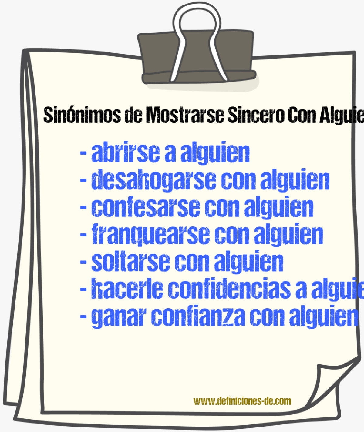 Sinónimos de mostrarse sincero con alguien