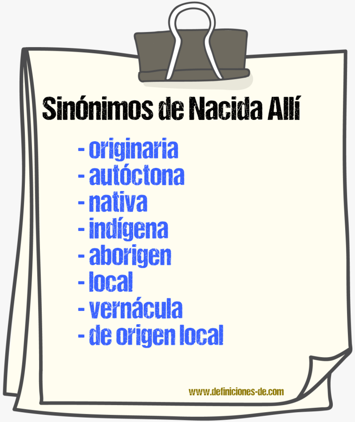 Sinónimos de nacida allí
