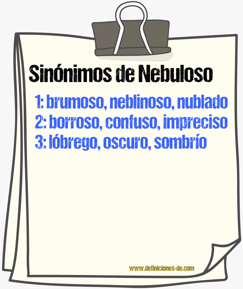 Sinnimos de nebuloso