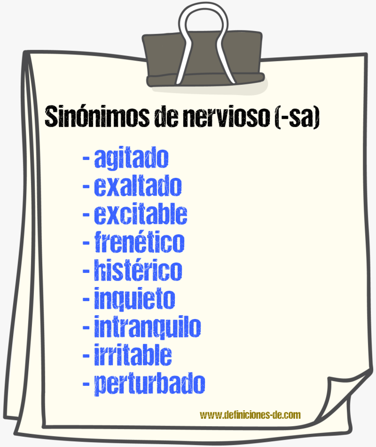 Sinónimos de nervioso