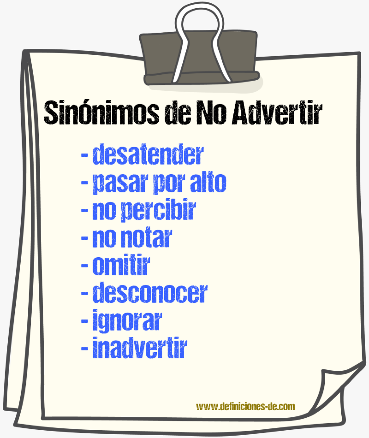 Sinónimos de no advertir