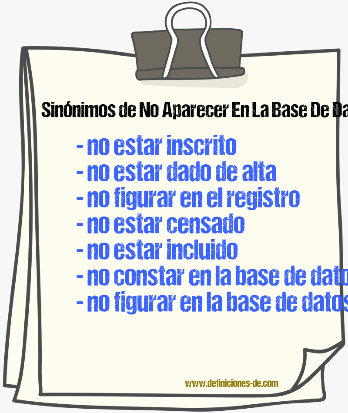 Sinónimos de no aparecer en la base de datos