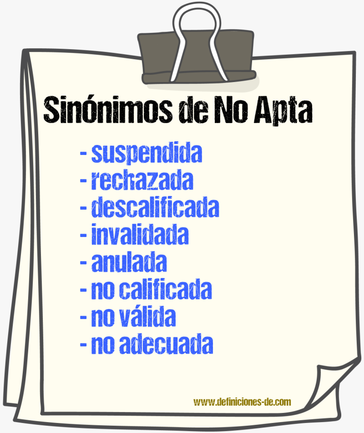 Sinónimos de no apta