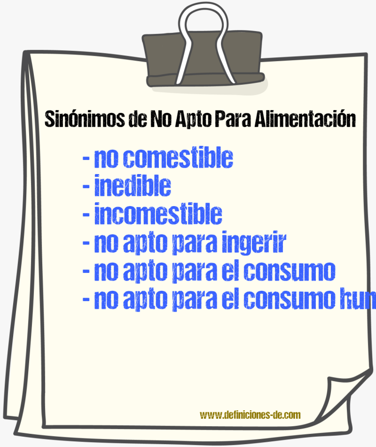 Sinónimos de no apto para alimentación