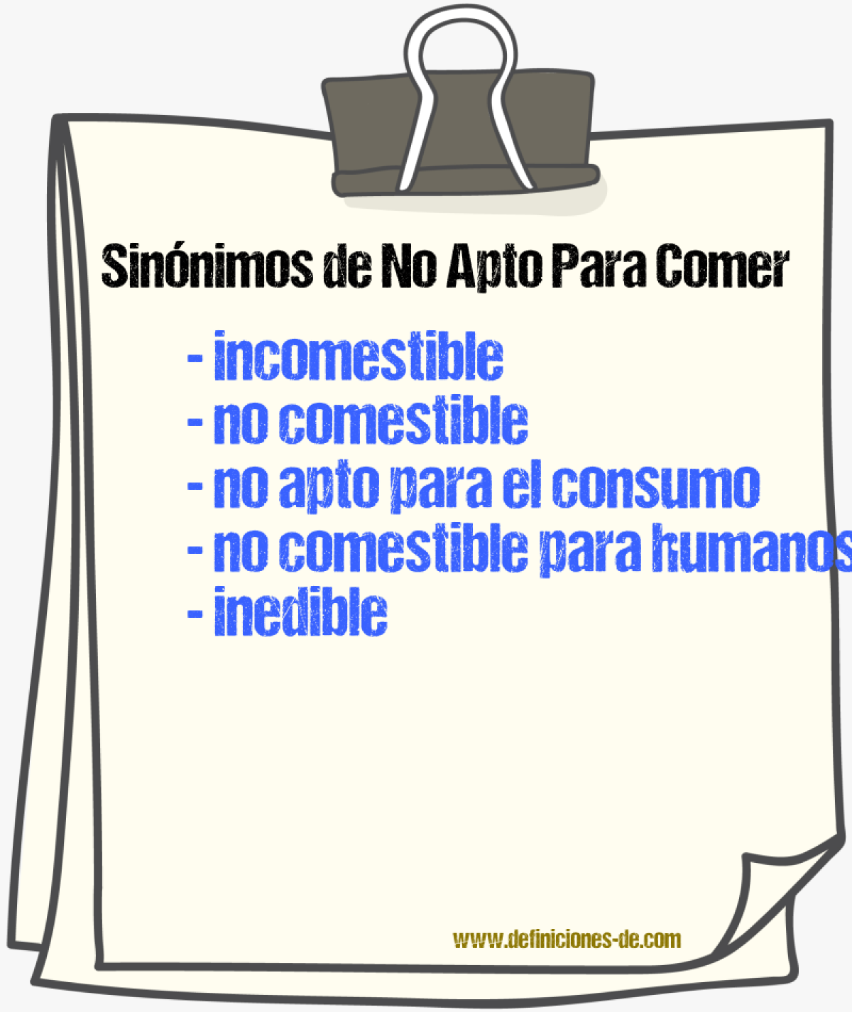 Sinónimos de no apto para comer