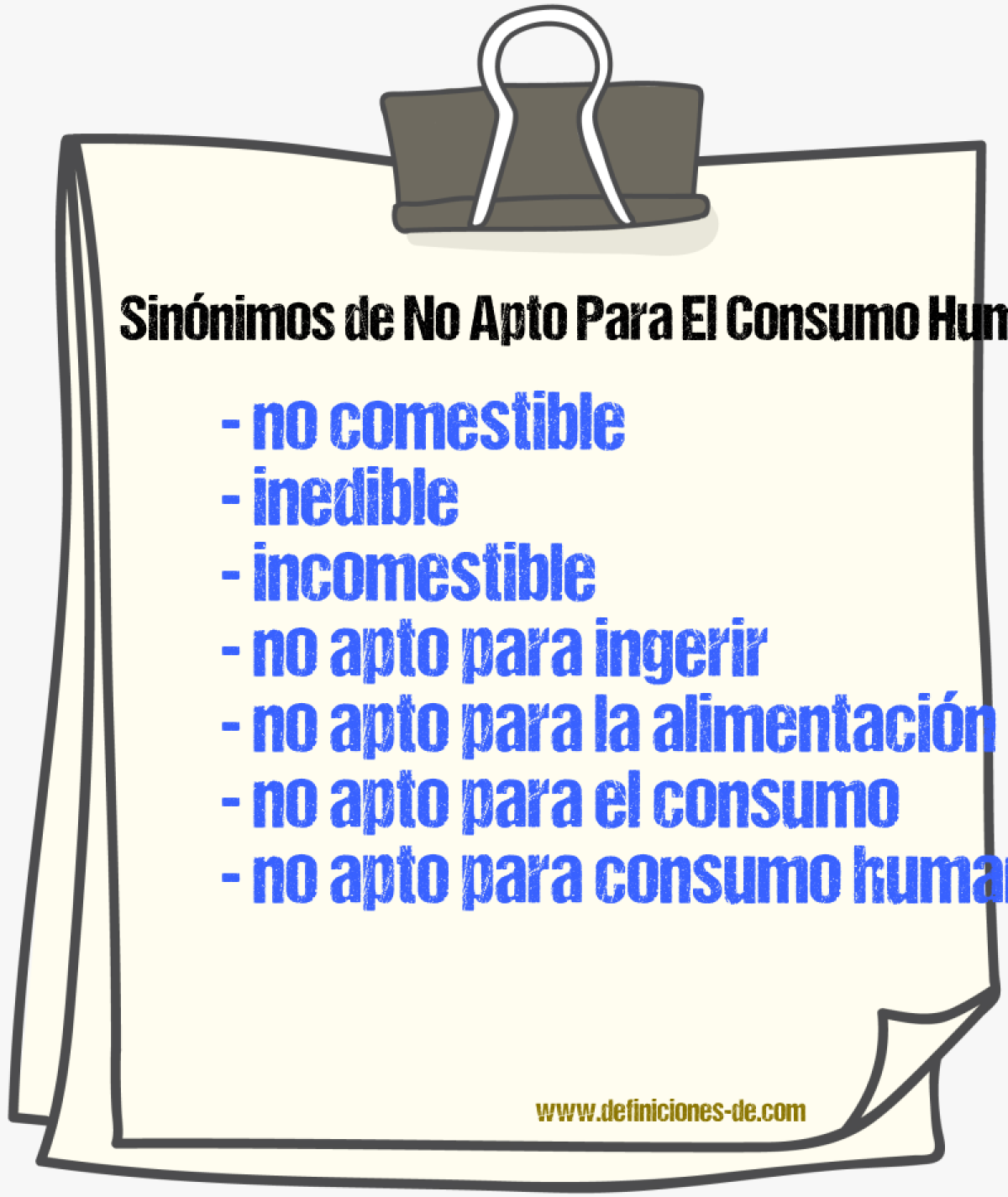 Sinónimos de no apto para el consumo humano