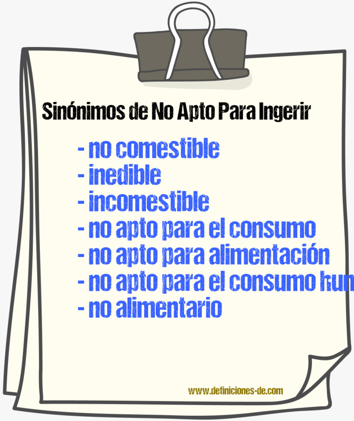 Sinónimos de no apto para ingerir