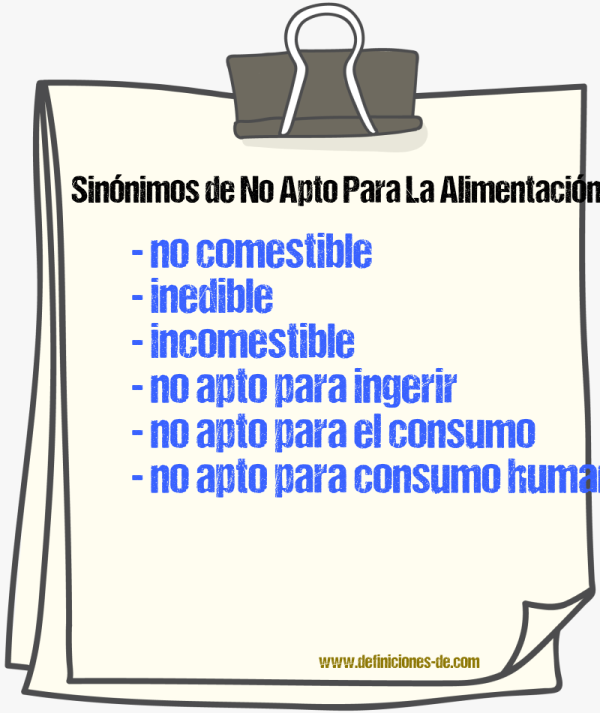 Sinónimos de no apto para la alimentación