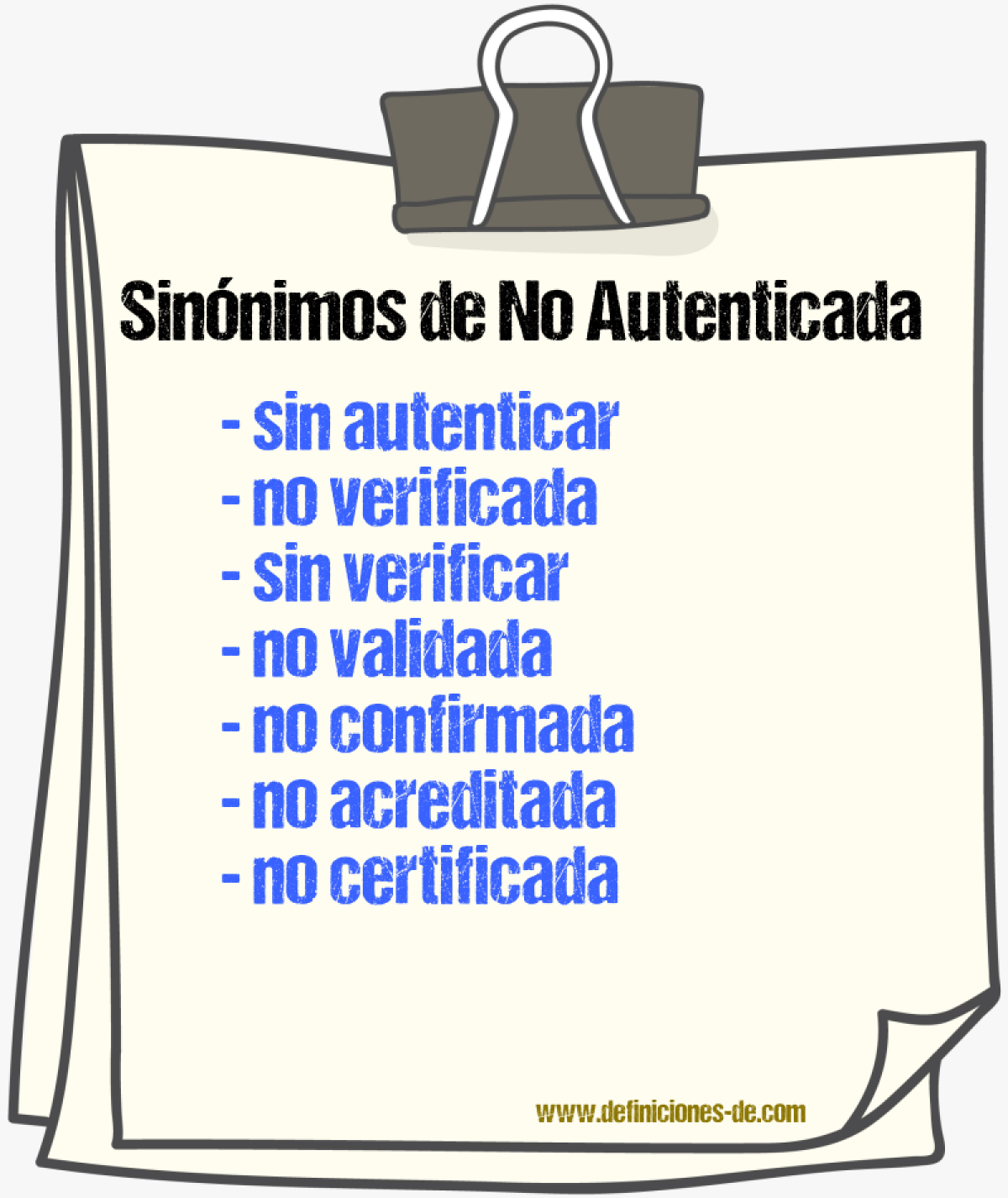 Sinónimos de no autenticada