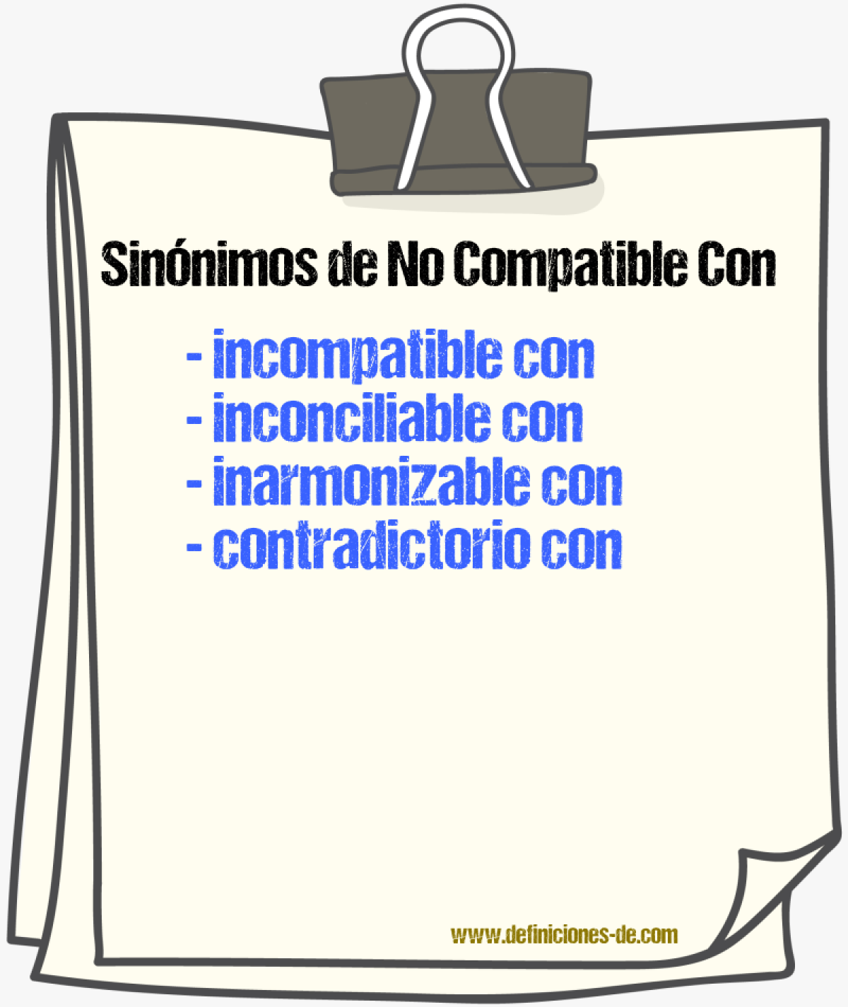 Sinónimos de no compatible con