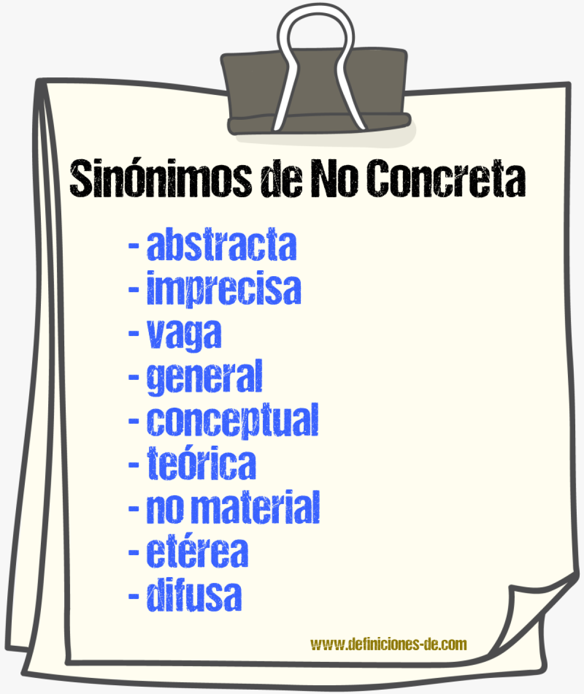 Sinónimos de no concreta