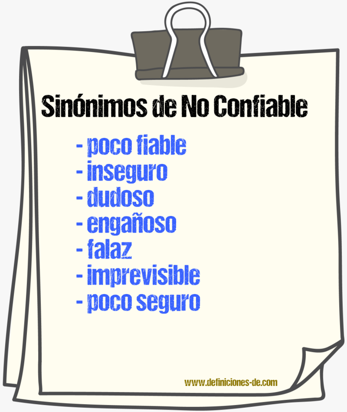 Sinónimos de no confiable