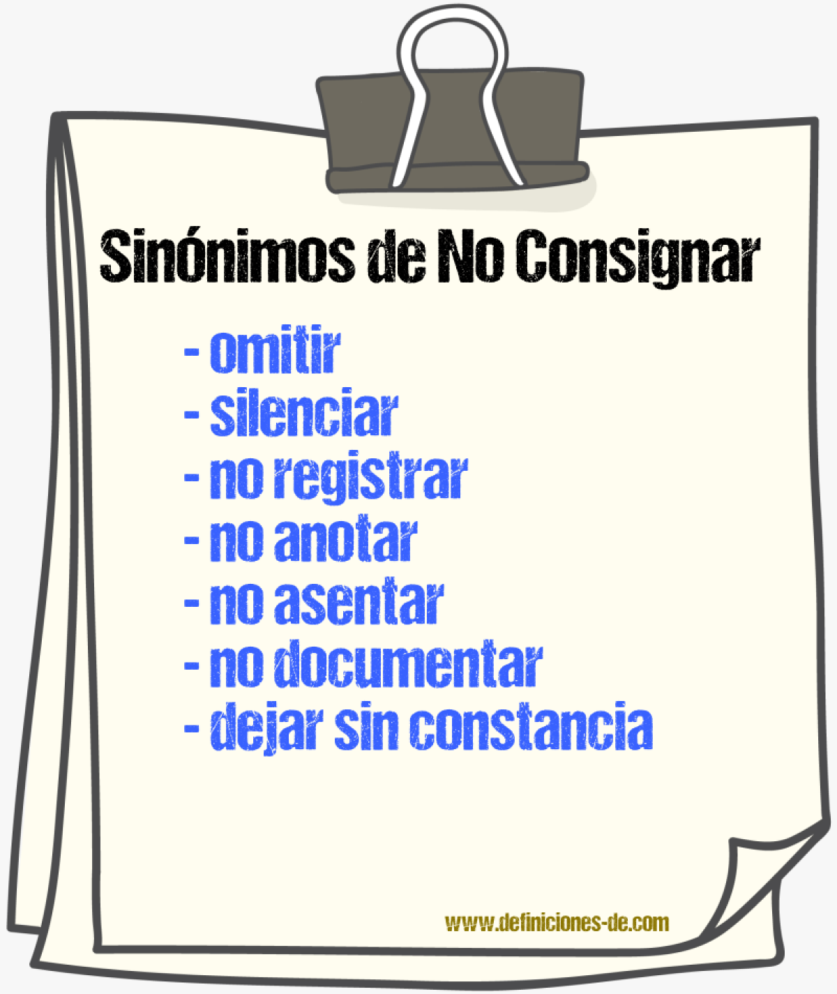 Sinónimos de no consignar