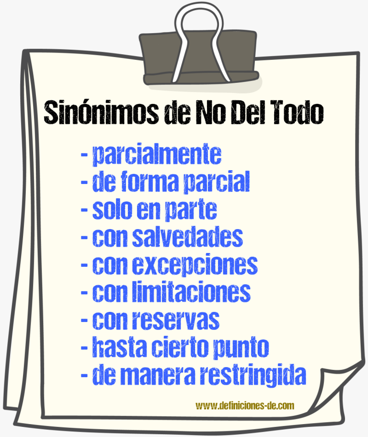 Sinónimos de no del todo