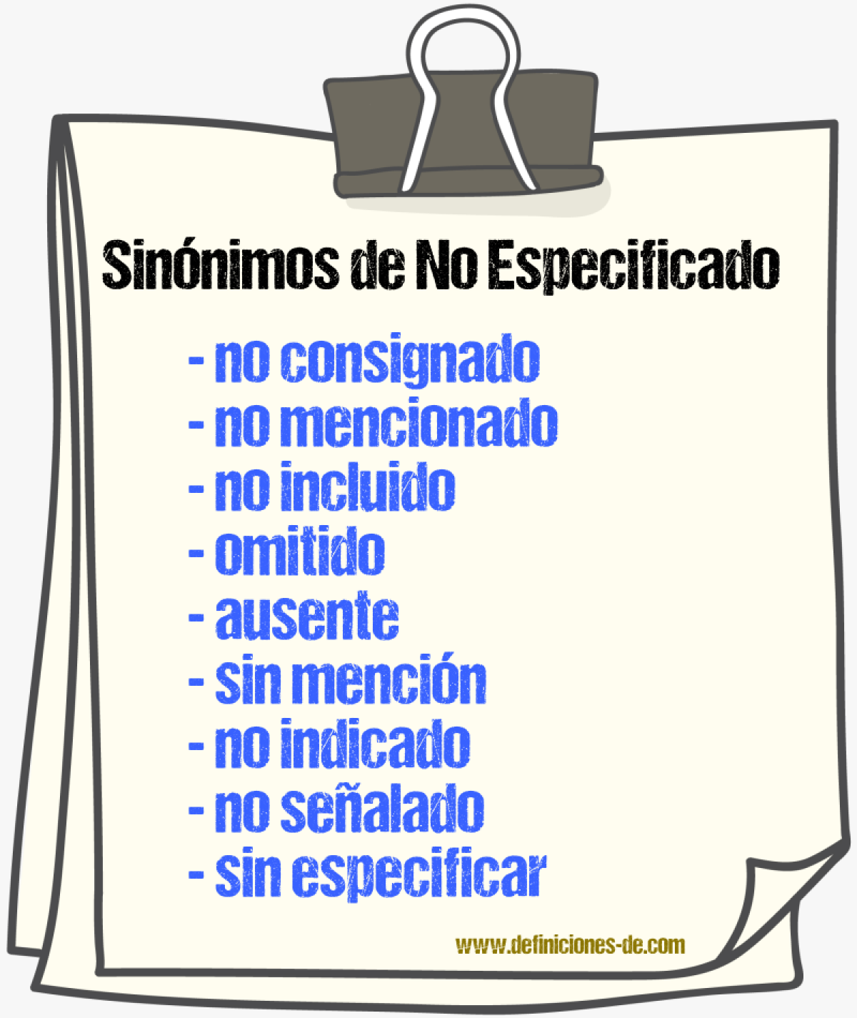 Sinónimos de no especificado