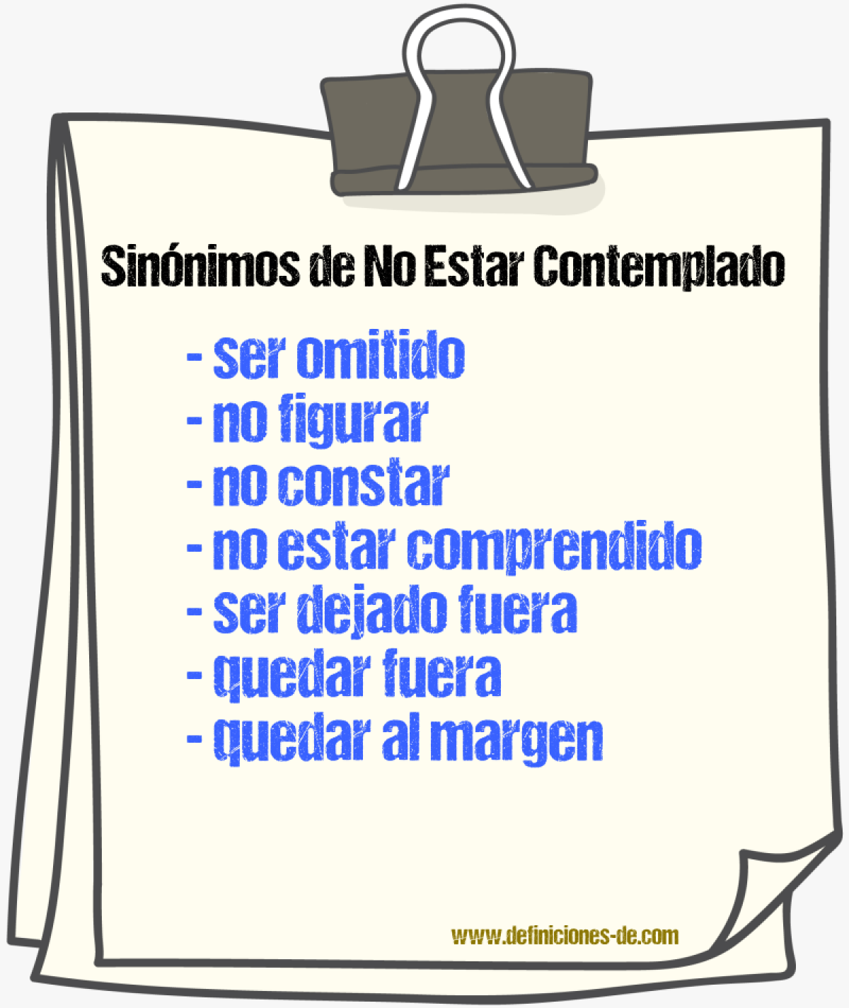 Sinónimos de no estar contemplado