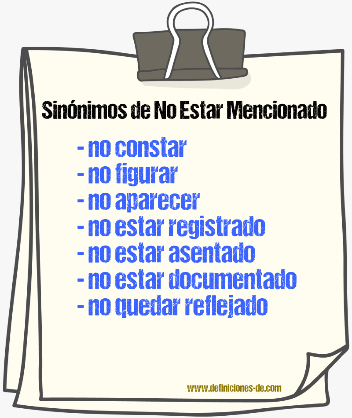 Sinónimos de no estar mencionado