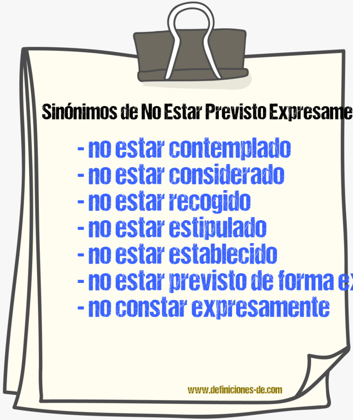 Sinónimos de no estar previsto expresamente