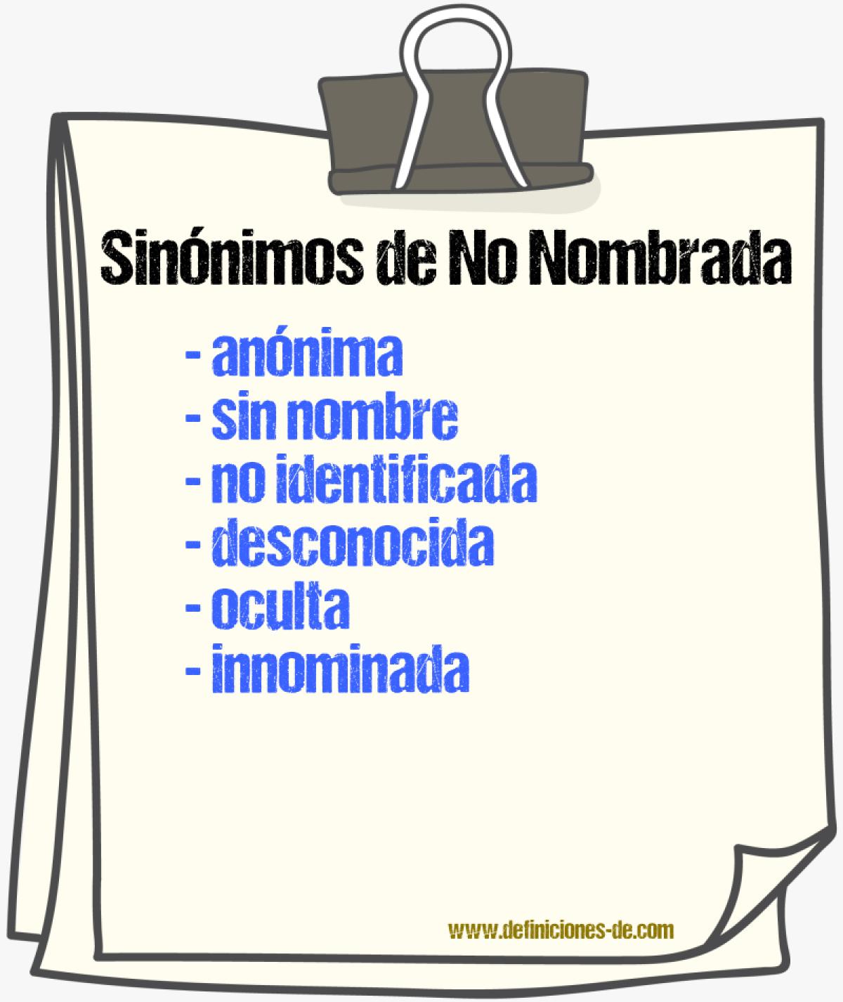 Sinónimos de no nombrada