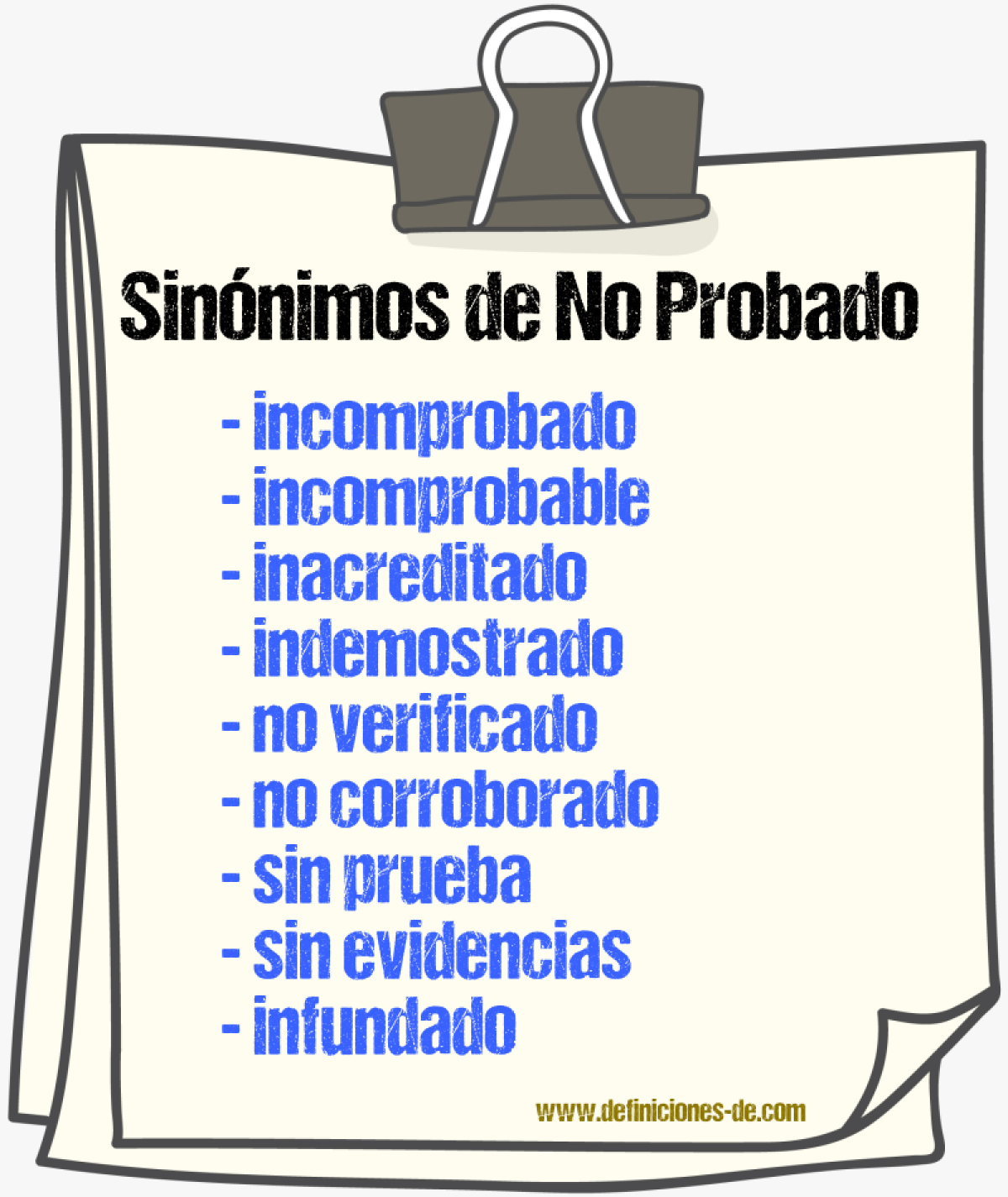 Sinónimos de no probado