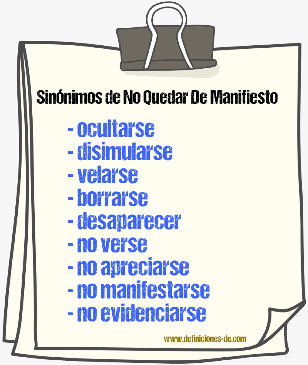 Sinónimos de no quedar de manifiesto