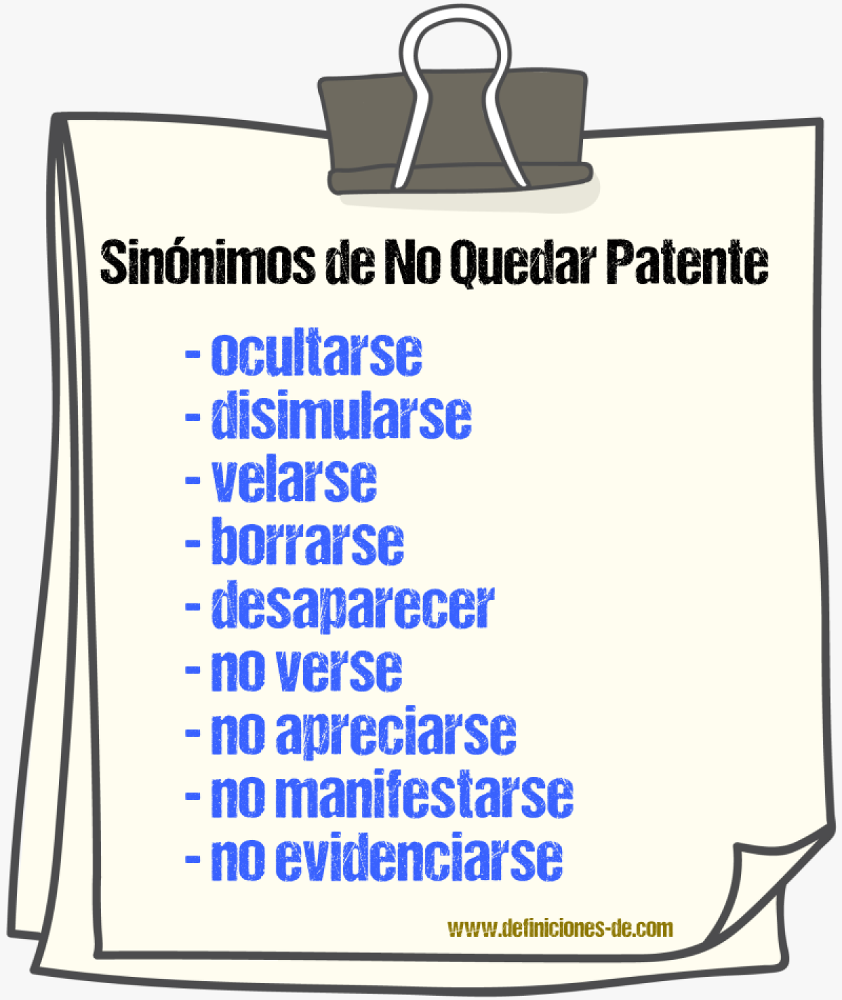 Sinónimos de no quedar patente