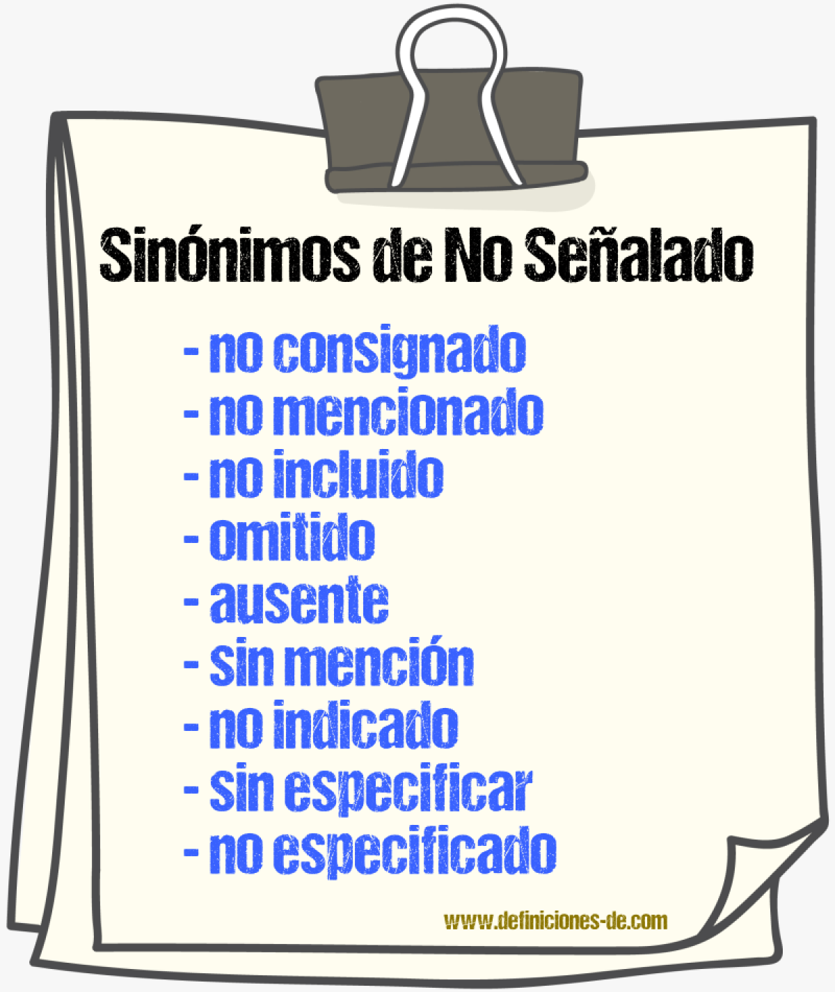 Sinónimos de no señalado