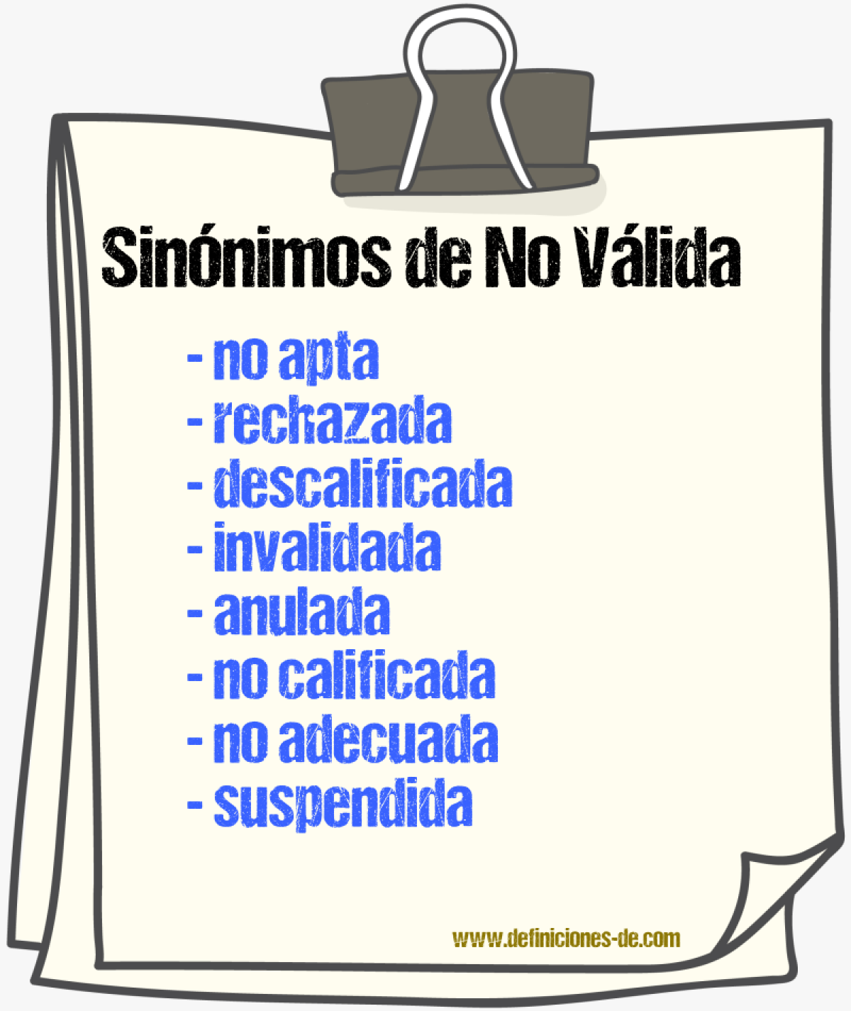 Sinónimos de no válida