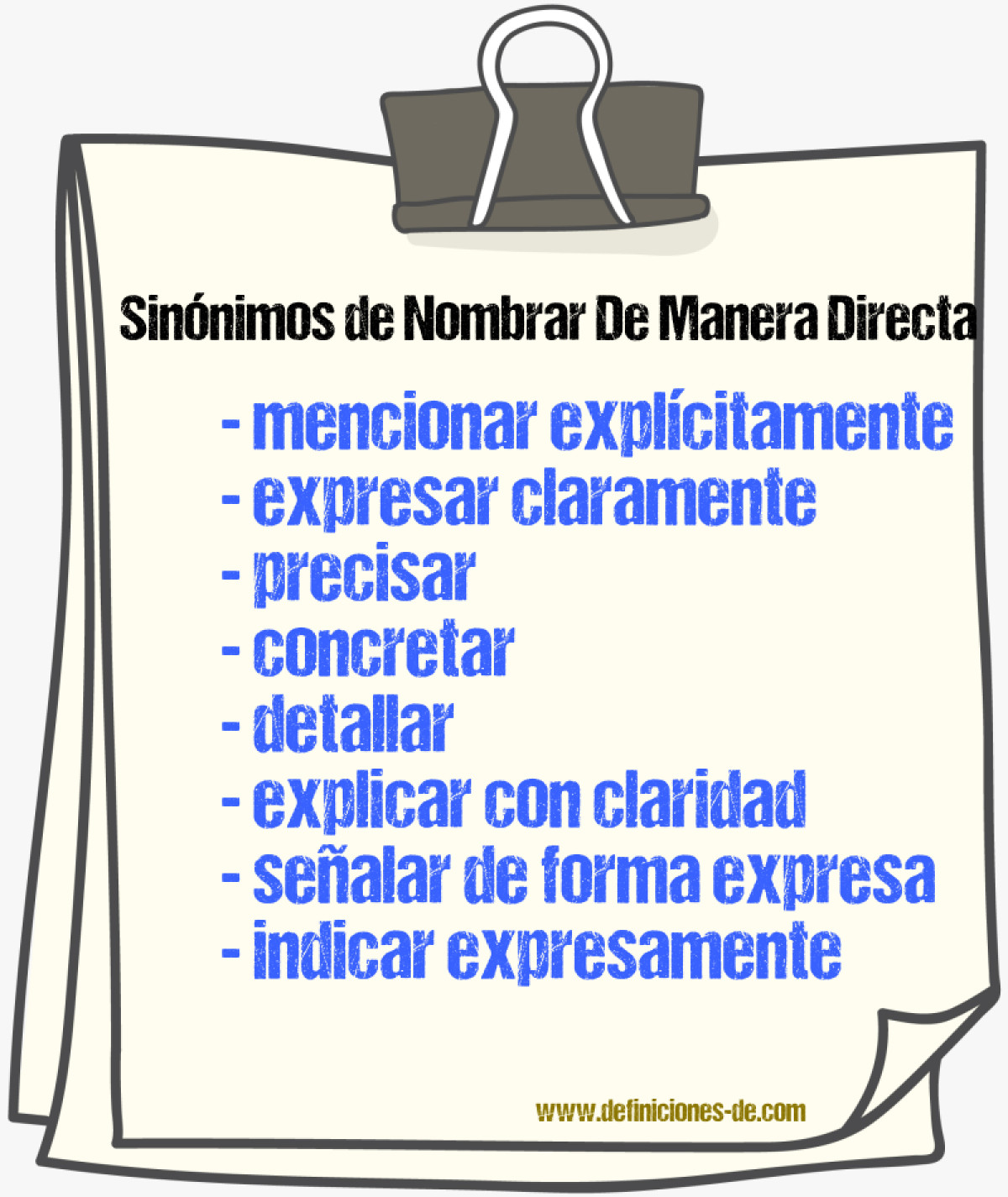 Sinónimos de nombrar de manera directa