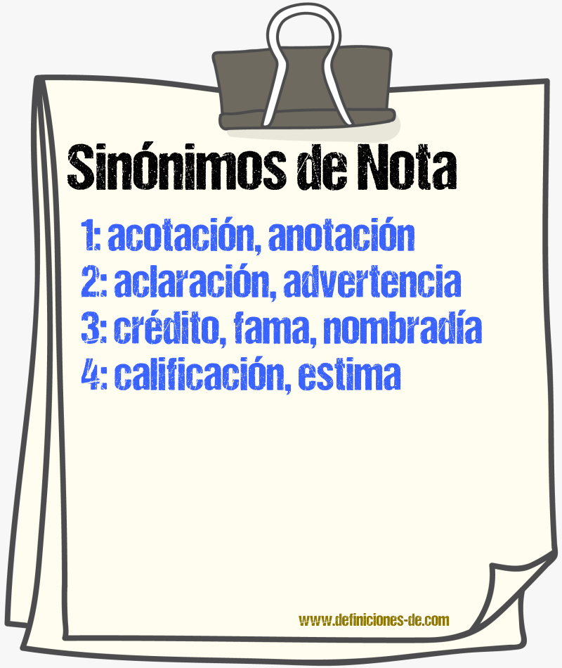 Sinnimos de nota