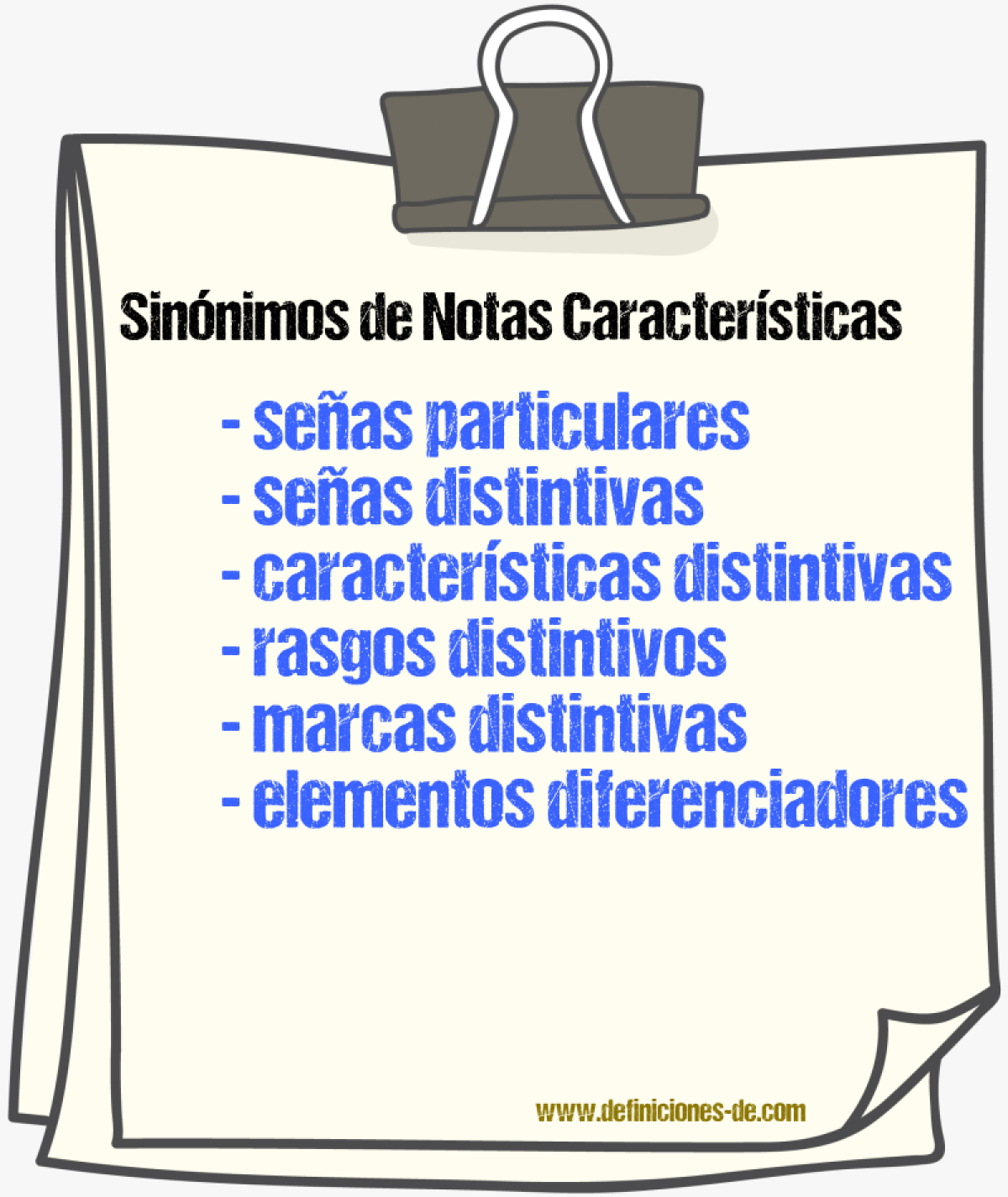 Sinónimos de notas características
